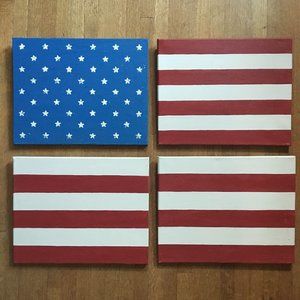 4-pc US Americana patriotic flag painting — NWOT